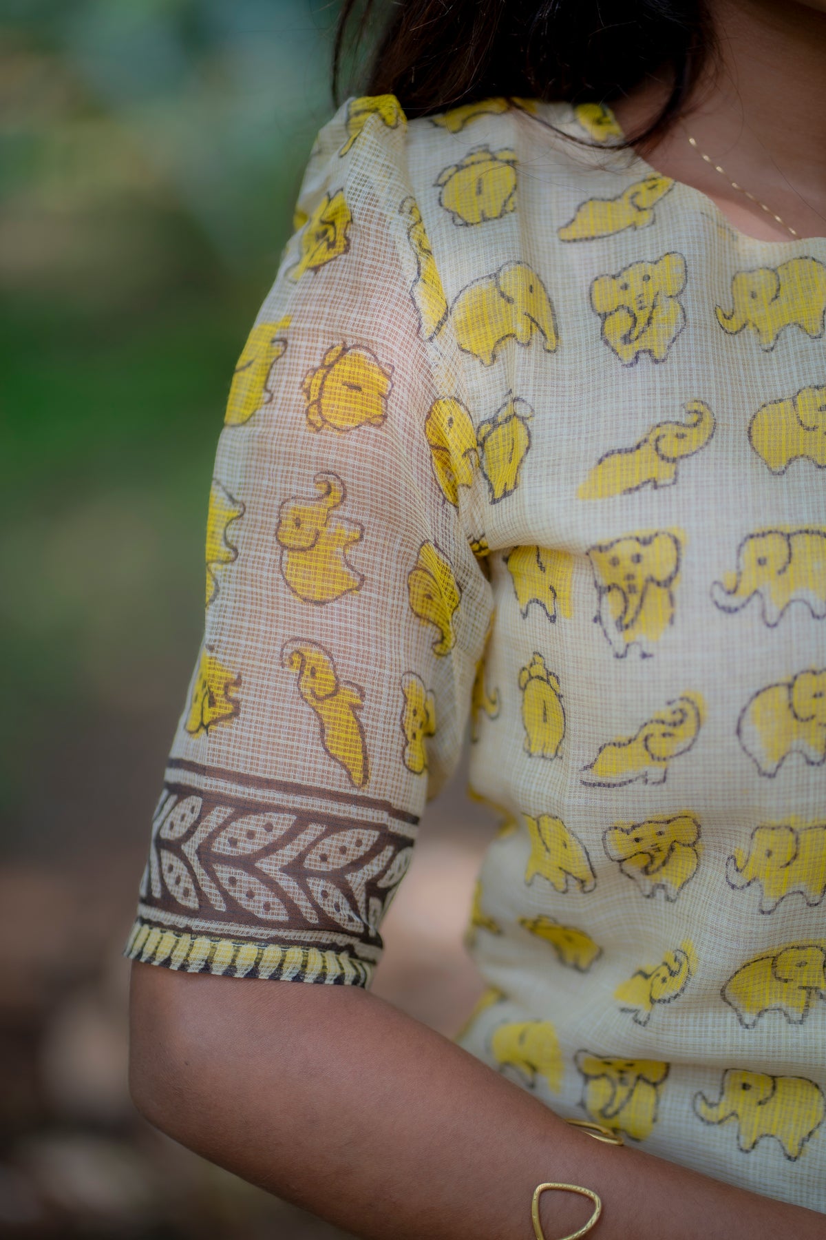 Elephant Bloom Kurti Set-Mustard Yellow