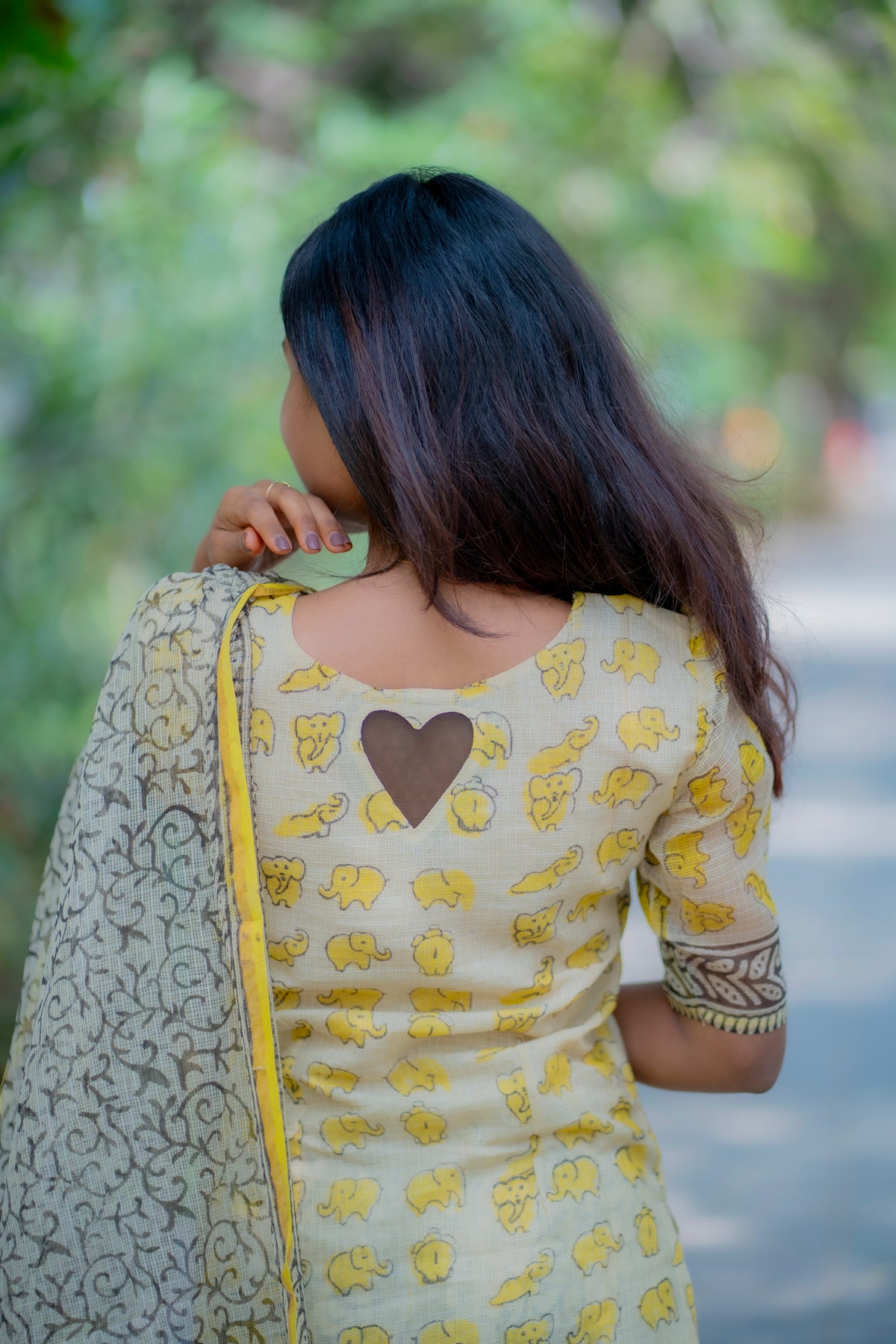 Elephant Bloom Kurti Set-Mustard Yellow