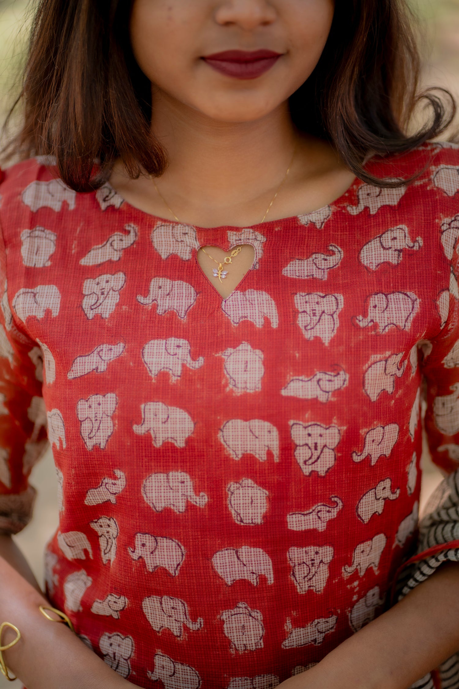 Elephant Bloom kurti Set-Rust Red
