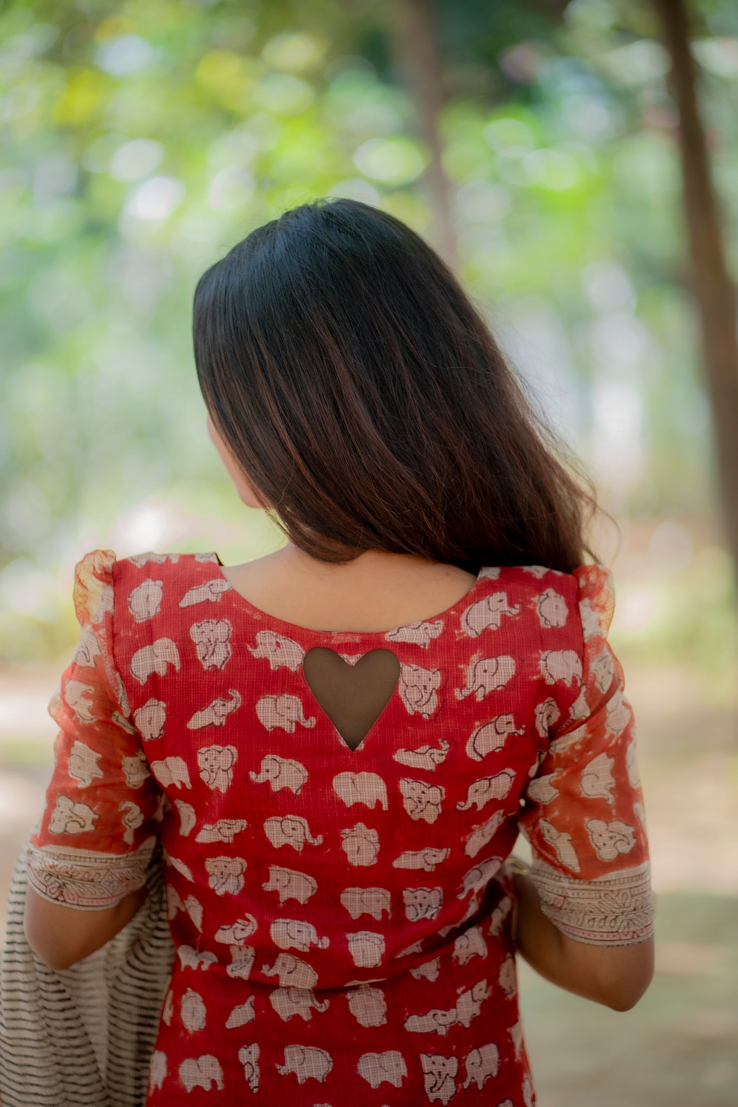 Elephant Bloom kurti Set-Rust Red