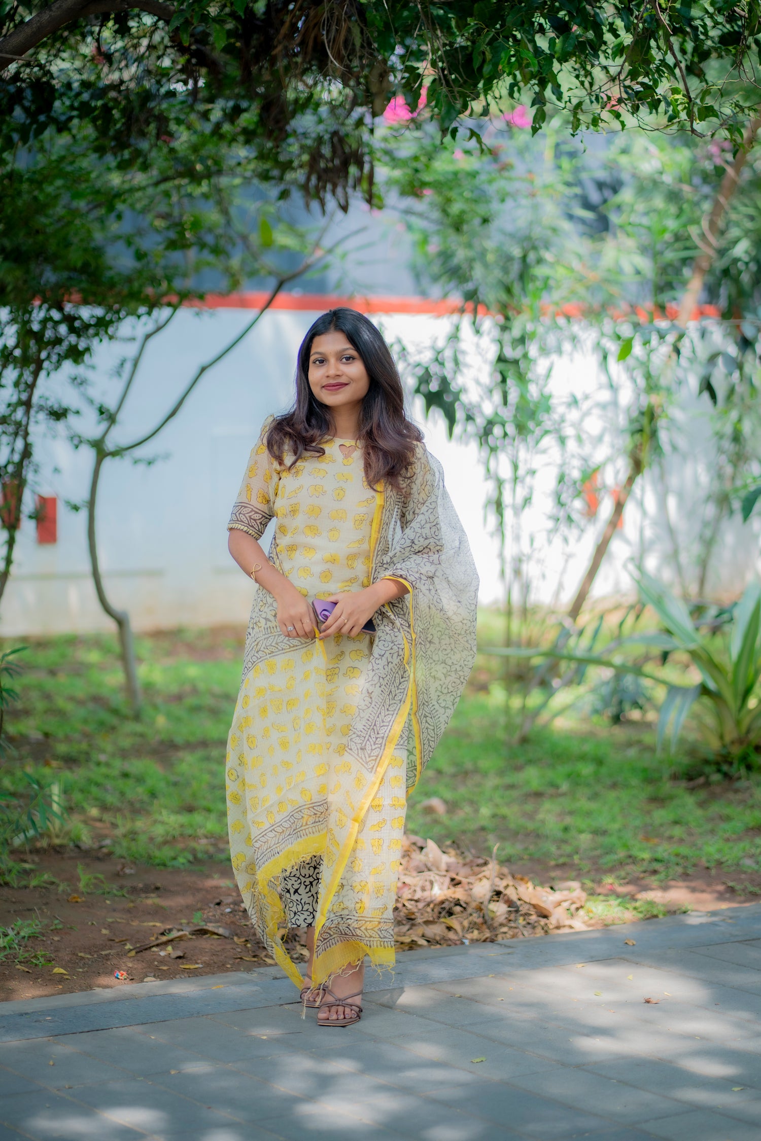 Elephant Bloom Kurti Set-Mustard Yellow