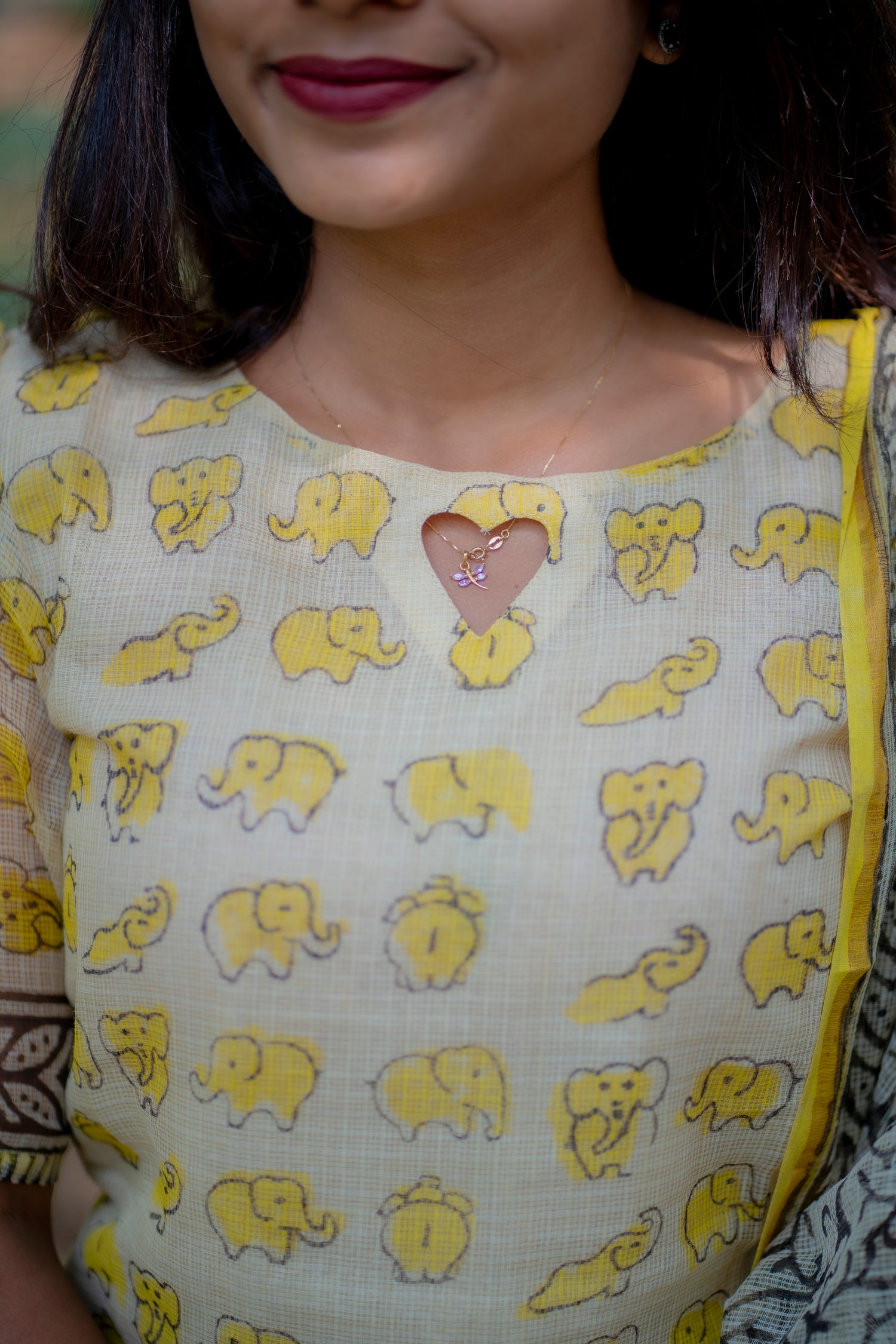 Elephant Bloom Kurti Set-Mustard Yellow
