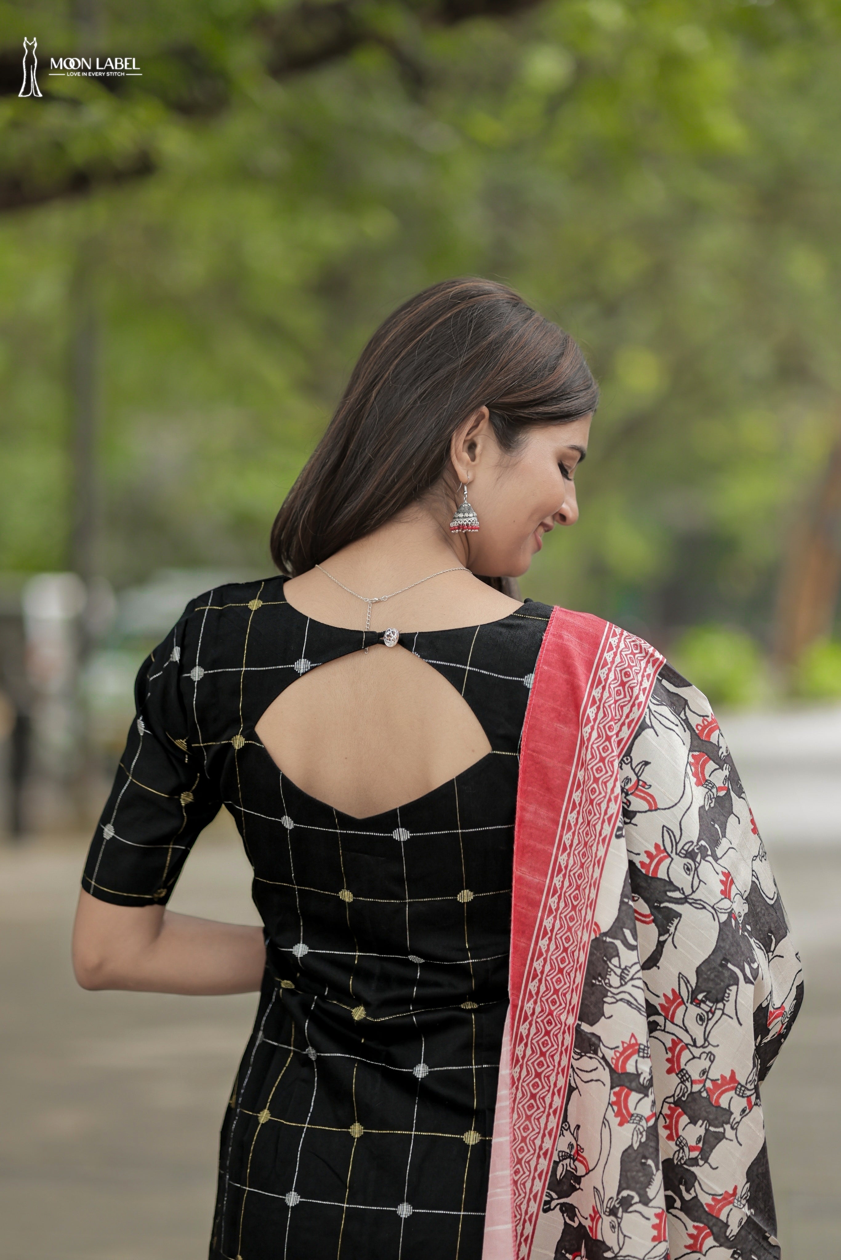 ML009 Raw silk top with printed kalamkari duppatta