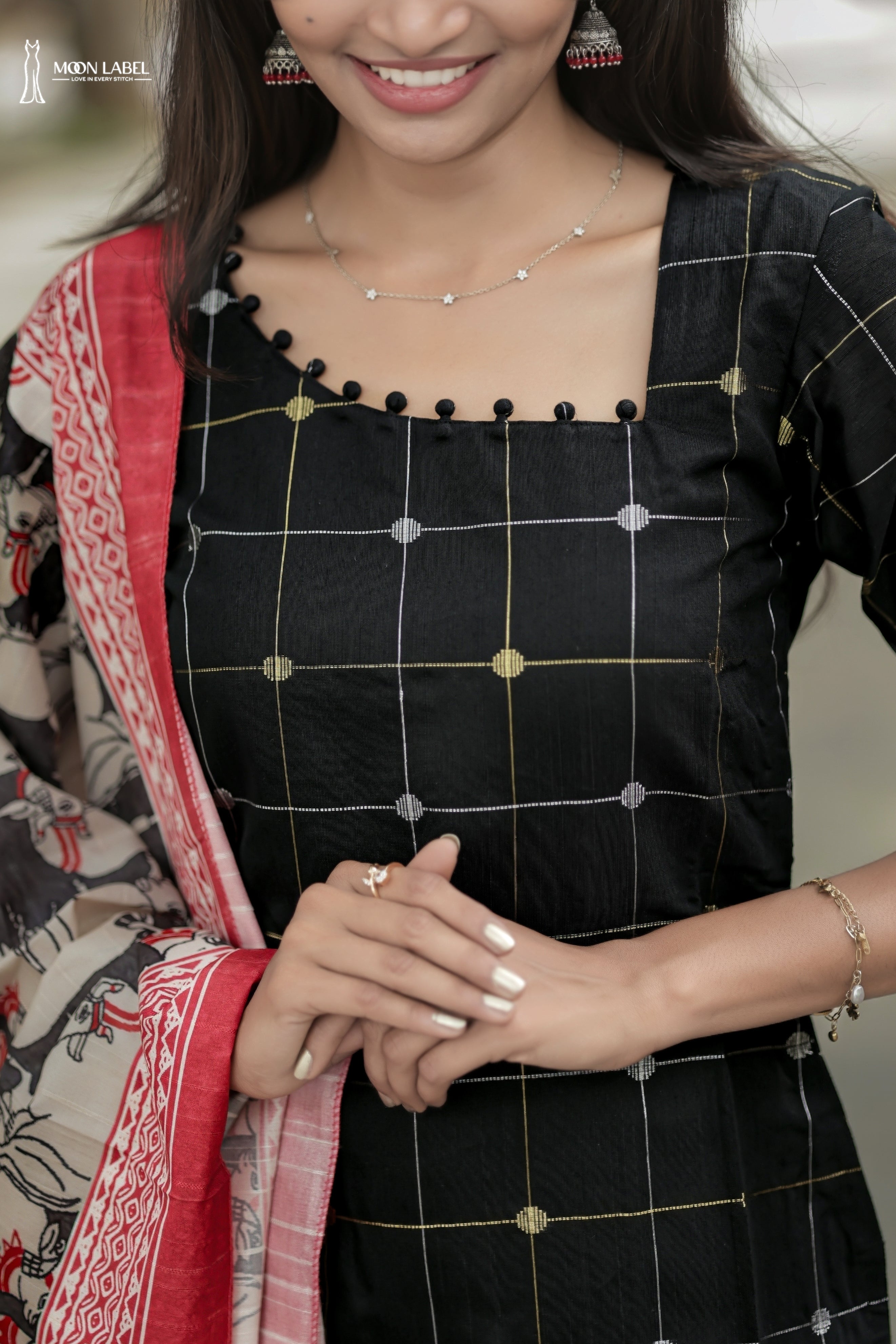 ML009 Raw silk top with printed kalamkari duppatta