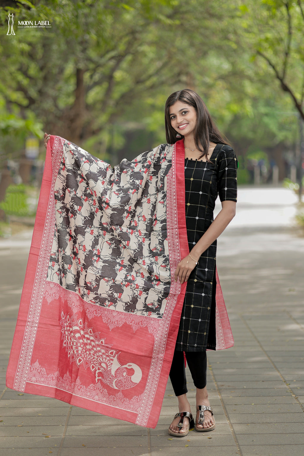 ML009 Raw silk top with printed kalamkari duppatta