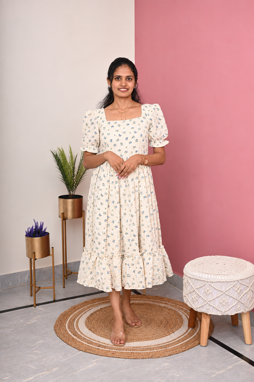 Ivory Bloom Popcorn Maxi Dress